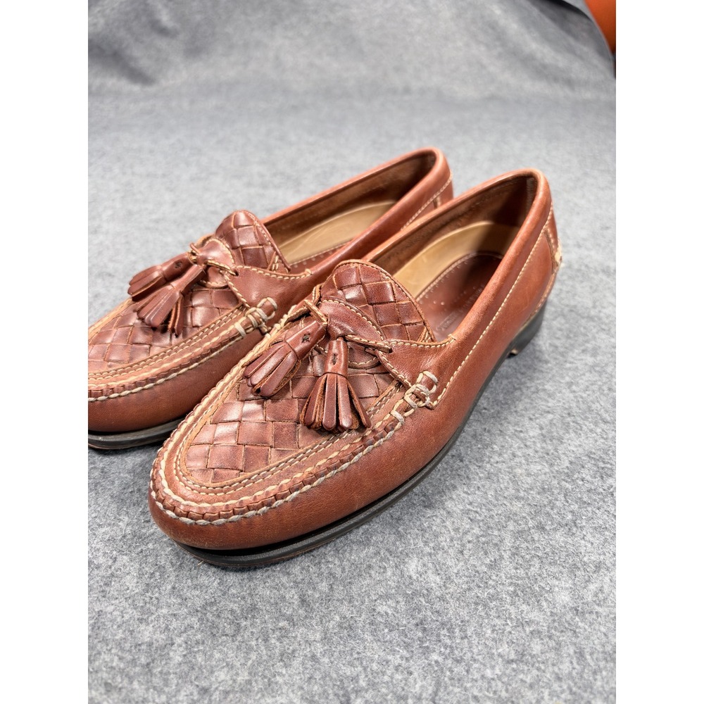 Johnston & Murphy Passport Tan Woven Leather Tassel Loafers Mens 9.5 M
